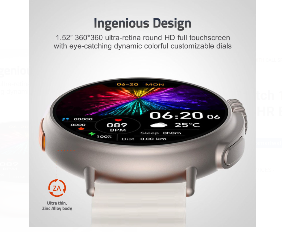 MT31 Smart Watch 1.52″ HD IP67 with Call Sports HR BP Body Temp - Image 6