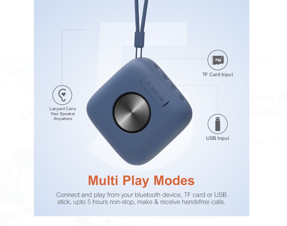 ASTRUM ST020 5W TWS True Wireless IPX5 Mini Portable Speaker – Blue - Image 3