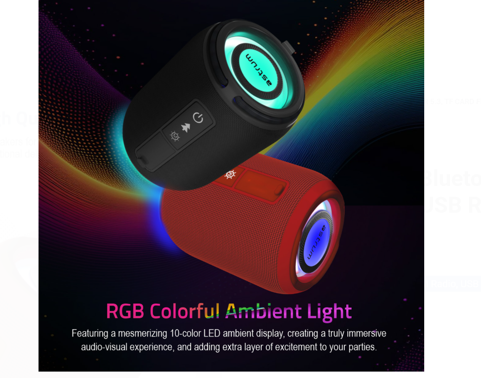 ASTRUM SP110 Portable Bluetooth Speaker 5.3, TF Card FM USB RGB Light TWS